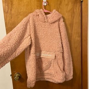 Fuzzy pink champion hoodie